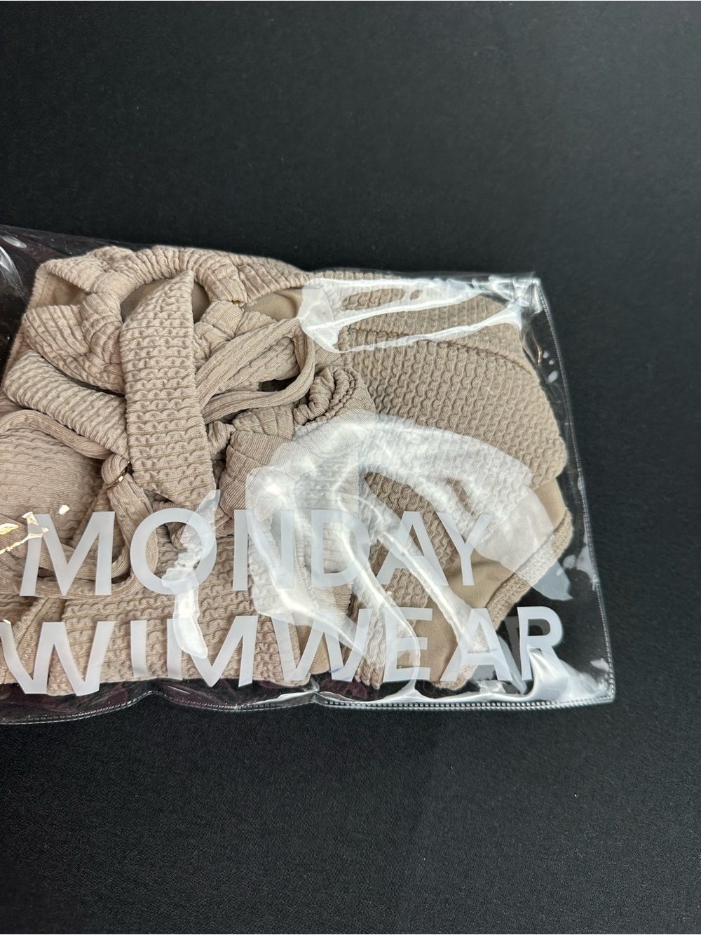 Monday Swimwear Crinkle Tan Bikini Top M Bottom L Ring Detail - Picture 12 of 13